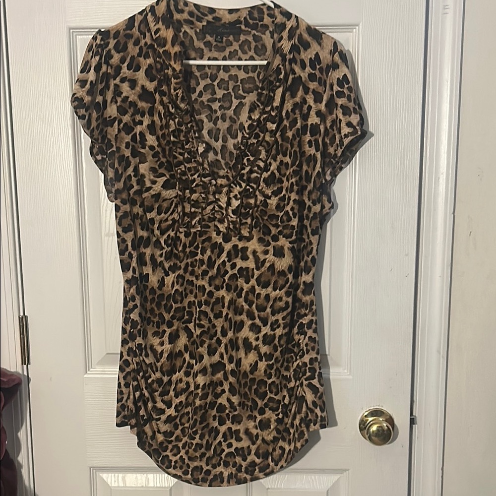 HeartSoul Ruched Cap Sleeve Blouse in Brown and Tan